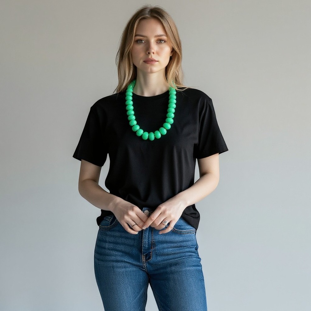 Chunky Mint Green Resin Bead Statement Necklace Gold Tone Adjustable Clasp